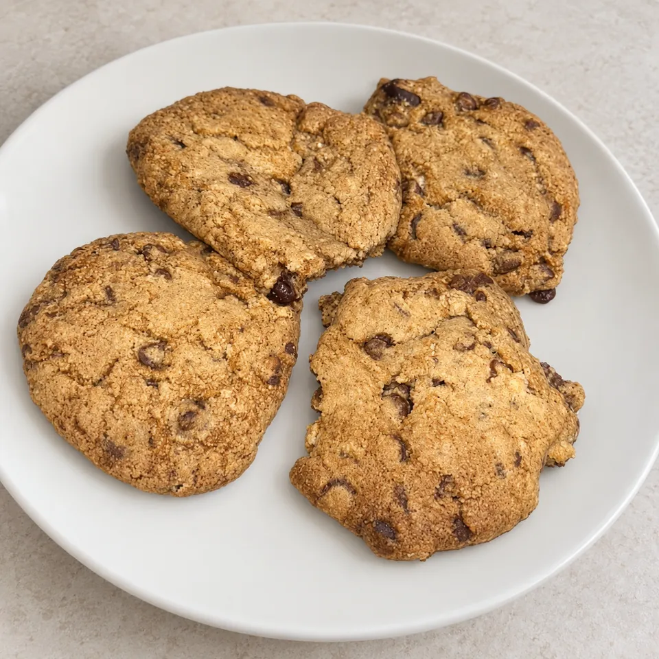 Golden homemade cookies on a white plate